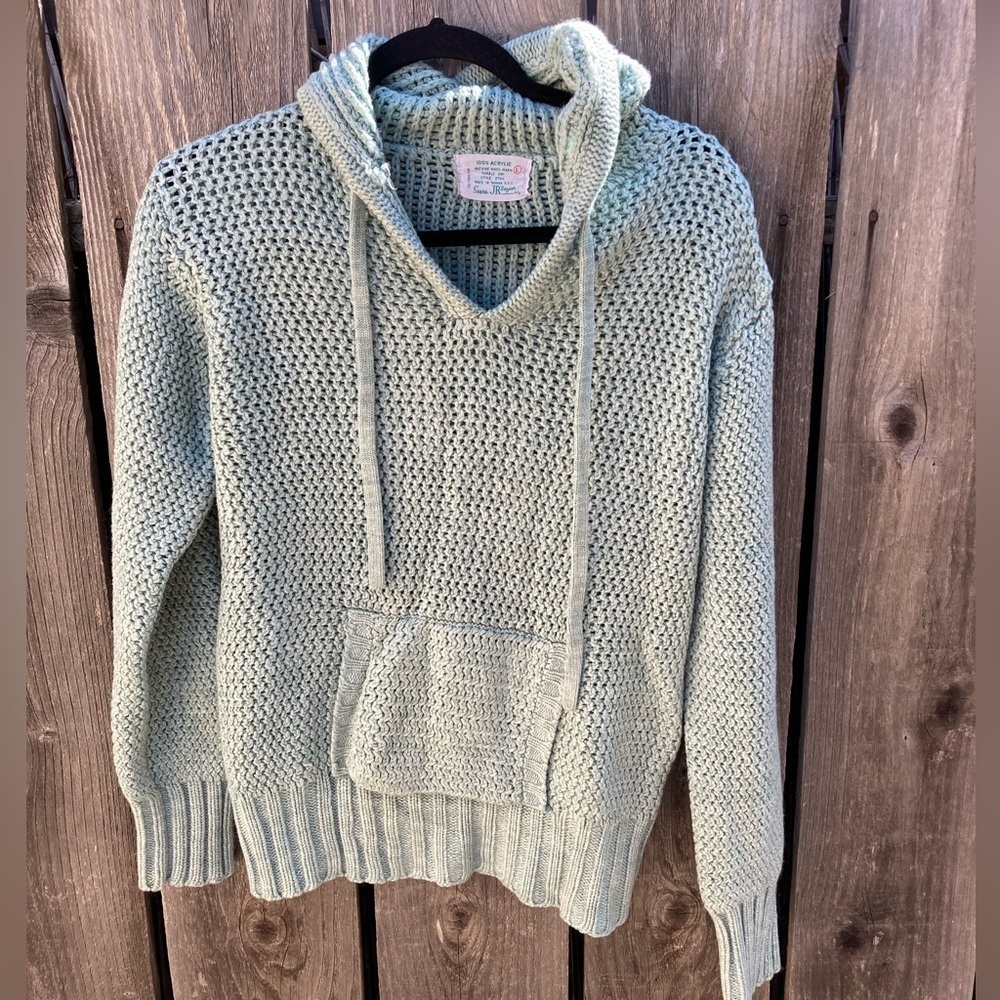 Women's‎ Vintage Sears Hoodie Blue Green Knit Solid L Acrylic Taiwan Pullover